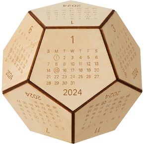 2025 Desk Calendar Wood Dodecahedron, DnD Gifts for Men, Funny Office Gifts for Coworkers, Unique Mens Desk Accessories, Christmas Gift Ideas for Boss Male, Employee, White Elephant Exchange