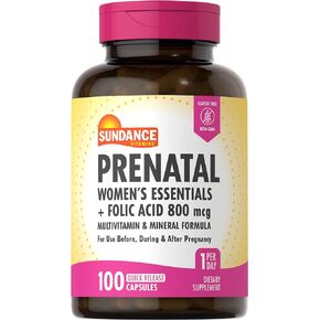 Prenatal Multivitamin and Mineral Formula | 100 Quick Release Capsules | with Folic Acid 800 mcg | Non-GMO, Gluten Free Supplement for Women | by Sundance