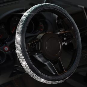 Diamond Leather Steering Wheel Cover, Bling Crystal Rhinestones Steering Wheel Cover, Universal Fits 15 Inch Car Wheel Protector for Girls Women (Beige)
