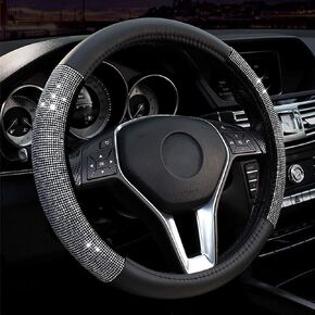 LABBYWAY Universal 15 inch Steering Wheel Cover, with Bling Bling Crystal Rhinestones, Diamond Leather Steering Wheel Cover for Women Girls,Black