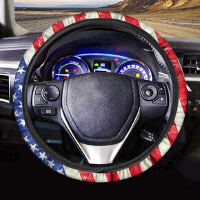 Vintage American Flag Print Steering Wheel Cover for Women Men,Patriotic Steering Wheel Protector Decorative Universal