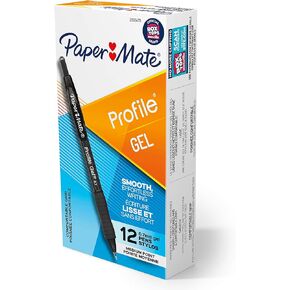 Paper Mate Profile Retractable Gel Pen, Ultra-Smooth Ink, Black, 0.7mm Medium Point, 12 Count