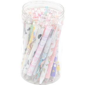 YIKANGHENG 30 Pcs Fine Point Cute Pens With a Pen Holder, 0.5mm 30 Different Random Styles Black Ink Kawaii Gel Pens for Office, Study, Gift and Home Supplies (30)