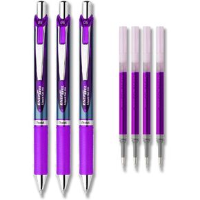 Pentel EnerGel Deluxe RTX Liquid Gel Ink Pen Set Kit, Pack of 3 with 4 Refills (Violet - 0.5mm)