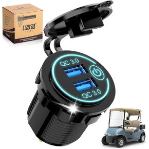 Golf Cart Quick Charge 3.0 Outlet Dual USB Charger Socket for Yamaha EZGO Club Car, 12V Input Double USB Ports Waterproof