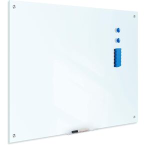 TIANSE Glass Whiteboard, Magnetic Dry Erase Black Glass WhiteBoard - 48" x 32" Frameless Clear Wall Hanging Mount Whiteboard for Office, Home, School, Includes Markers, Magnets, Marker Tray, Eraser