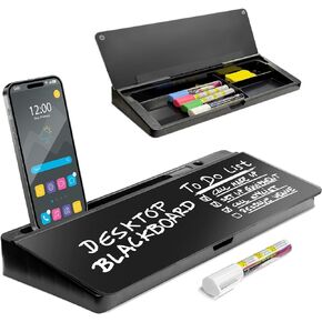 Desktop Whiteboard - Glass Dry Erase White Board - Desk Computer Buddy – Home Office & Studying Essentials - with Phone & Tablet Slot, Storage Compartment - Includes 4 Markers, 1 Eraser (2 Pack)