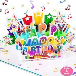 بطاقات عيد ميلاد للنساء، بطاقة عيد ميلاد سعيد قابلة للنفخ، ضوء شمعة LED وموسيقى، هدايا عيد ميلاد للنساء، الأم، الزوجة، الجدة، ذهبي وردي