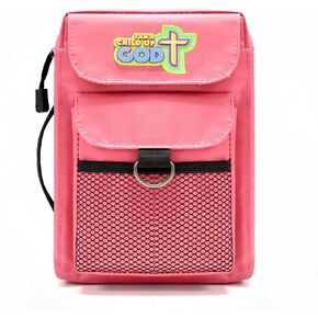 Children's Bible Carrier Pink, Durable Zippered Book Cover Medium Carrying Case, Fits up to 8.50 x 6.25 x 2 inches with Pockets