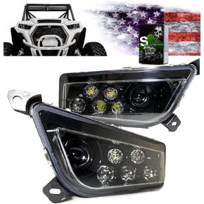 SLK-Lights PREMIUM (BLACK) RZR LED Headlight compatible with Polaris General, Polaris RZR 900s, Polaris razor 1000 XP Turbo (Fits: 2015-2021) (NON Halo Black).