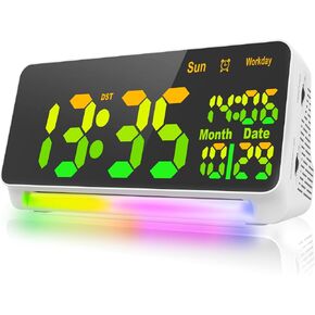 120db Super Loud Alarm Clock for Heavy Sleepers, Bluetooth Connection, 15 Wake Up Sounds, 7 Color Night Light, Dynamic RGB Color Changing, 0-100% Dimmer, Snooze, Digital Clock for Bedroom