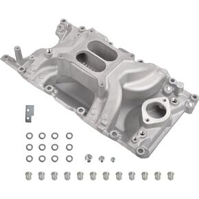 Air Gap Intake Manifold Dual Plane Satin Aluminum Compatible with Small Block Chrysler Mopar 318 V8 1967-2003