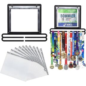 Medal Display Wall Mounted Medal Hanger Race Bib and Medal Holder Hanging Medal Holders for Runners with Bib Holder Display Over 40 Medals and 20 Race Bibs