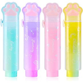 4 Pices Cat Paw Erasers, Retractable Eraser for Kids Gradient Color Erasers Rainbow Cute Cat Erasers Cute Rubber for Kids Push-Pull Rubber Eraser for Students Writing Office School Supplies