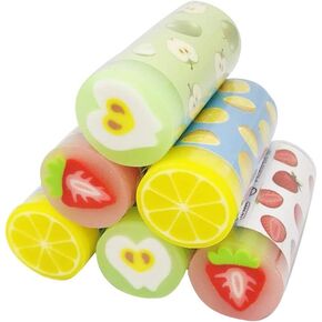 Fruit Pencil Erasers, 6pack Cute Erasers Cylindrical Shaped Kawaii Erasers for Kids Students