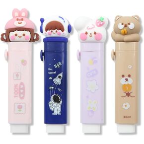 Cute Retractable Rubber Eraser, 4 Pcs Retractable Eraser with 4 Pcs Eraser Refills, Cute Cat Paw Erasers, Sliding Retractable Eraser for Kids Students Writing Office School Supplies