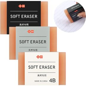 3 Pcs Extra Large 4B Soft Erasers 3 x 2 Inches 4B Graphite Pencil Eraser Low Dust Rubber Orange Block Cube Art Erasers for Drawing Writing Sketching Drafting Kids Students Artists School Office Home