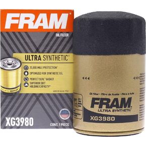 FRAM Ultra Synthetic Automotive Replacement Oil Filter, Designed for Synthetic Oil Changes Lasting up to 20k Miles, XG3980 with SureGrip (Pack of 1)
