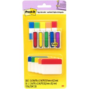 Post-it Flags and Tabs, 200 Flags, 30 Tabs, Assorted Primary Colors (686-XLP)