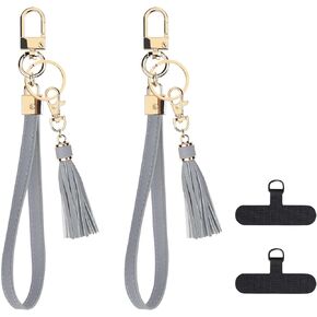 Silicone Beaded Phone Wrist Strap, Detachable Cellphone Lanyard with Tether Tab, Elastic Hands-Free Wristlet Bracelet for Women (Black)