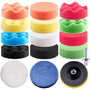 SIQUK 16 Pieces Buffing Pads 3 Inch Car Polishing Pad Kit Foam Polish Pads Wax Buffer Polisher Attachment for Drill