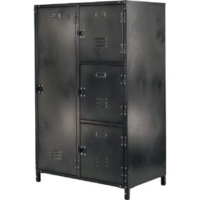 4 Door Steel Storage Wardrobe Locker with Dark Weathered Finish, Vintage, Industrial, for Clothing, Home, Office, School, Dorm, Teen, Shop, Vented, Lockable, Durable Powdercoat - 240038T