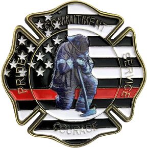 Firefighter Prayer Coin Thin Red Line US Flag Challenge Coin Fireman Gift