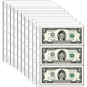 MUDOR Currency Sleeves for Bill Binder, 3-Pocket Page Dollar Bill Holders for Collectors, PVC and Acid Free, Currency Banknote Bill Protector Sleeves fits Currency Collection Book Album