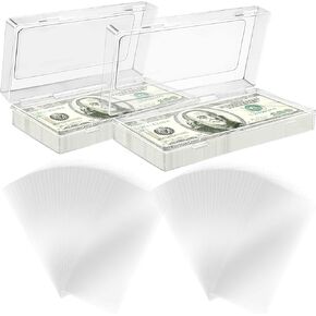 200 Pcs Dollar Bill Holder with Storage Case Plastic Paper Money Holders Currency Sleeves Bill Clear Holders for Regular Bills Protector Case Supplies, 6-1/2'' x 3-1/2 '' in Kuwait
