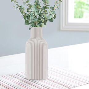 White Ceramic Vase for Pampas Grass & Fresh Flowers, Minimalist Modern Home Decor, Matte Finish Vase for Table, Fireplace, Shelf, Mantel, Entryway and Centerpieces