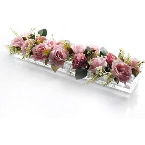Clear Acrylic Flower Vase, Vase for Flower, 18Inch Long Rectangle Decorative Modern Vase, Low Floral Vases Rectangular Floral Centerpiece for Dining Table Weddings Home Decor