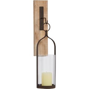 Deco 79 Wood Wall Sconce with Metal and Glass Holder, 6" x 6" x 23", Black