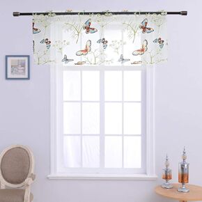 WUBODTI Sheer Voile Tulle Window Valance Curtains 1 Panel Butterfly Printed Valances Drapes and Curtains Rod Pocket Window Treatments for Bedroom Living Room Dining Room Windows, 52Wx18L