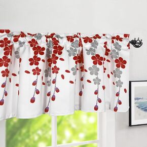 Red Flower Valances, Floral Kitchen Valance Curtains, 18 Inch Rod Pocket Window Valances, 1 Panel Farmhouse Curtain Valance for Bathroom/Cafe/Basement/Dining Room/Kid’s Room
