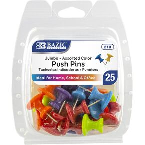 BAZIC Push Pins, Jumbo Plastic Head, Assorted Color Thumb Tacks Steel Point Pin for Cork Bulletin Board Map Posters Office School (25/Pack), 1-Pack