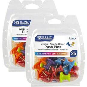 BAZIC Push Pins, Jumbo Plastic Head, Assorted Color Thumb Tacks Steel Point Pin for Cork Bulletin Board Map Posters Office School (25/Pack), 1-Pack