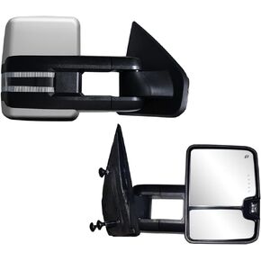 مرايا السحب AERDM متوافقة مع Ford F150 2004 2005 2006 2007 2008 2009 2010 2011 2012 2013 14 تسخين كهربائي مع إشارة LED وضوء البركة مجموعة مرايا سحب الشاحنة الصغيرة
