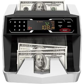 BISOFICE Money Counter Machine Counterfeit Bill Detector Automatic Money Detection Fast Counting Speed Cash Counting Machine with UV MG IR for US Dollar Add and Batch Modes