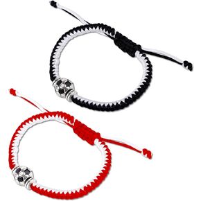 2pcs Soccer Bracelets, Adjustable Braided Football Bracelet Stylish Soccer Fans Accessories for Men Women Boys Girls