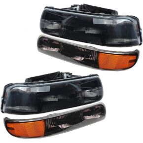 A&P 4PCS Headlight Assembly Chrome Housing Clear Lens For Chevy 00-06 Tahoe Suburban 1500 2500/99-02 Silverado 1500 2500/01-02 Silverado 1500HD 2500HD 3500