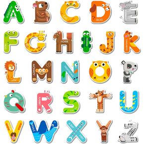 Whaline 52Pcs Alphabet Letters Thick Gel Clings Cute Animals Alphabet ABC Window Gel Decals Colorful Uppercase Animals Stickers for Toddlers Educational Spelling Learning Home Classroom Nursery Decor