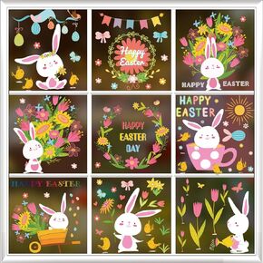 86 PCS Spring Window Clings Dwarf Flower Double-Sided Window Decals for Spring School Home Accessories Party Supplies for Glass Windows to Alert Birds, Anti-Collision Decoration, 9 Sheets
