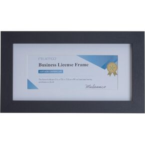 Melannco Black Wood Business License Frame, Matted to Display one 3 x 7.5 Inch Business License, 11.5x0.71x6.5 Inch, Black