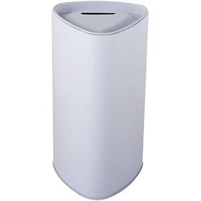 Tall High Metal Tin Charity Donation Box Tip Container Coin Collection Box Ticket Box Triangle Shaped 10" H x 3" Diameter with Slot on Removable Cover(10 Pack) White