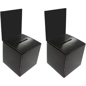 Pack of 2 Donation Charity Boxes Suggestion Box Ballot Box Cardboard Raffle Ticket Cash & Check Money Case with Removable Header for Tabletop Use Tickets Business Card Voting, Black