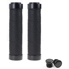 Bicycle Handlebar Grips Comfortable PU Leather Double Lock-On Locking Handle Bar Cover Grips with End Plugs for Road Mountain MTB BMX Bikes Scooter,1 Pair