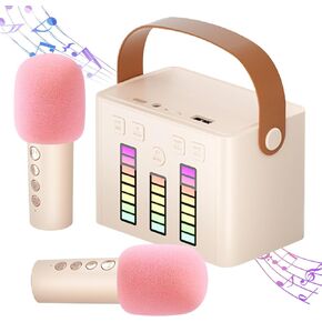 Karaoke Machine for Kids Adults, Portable Bluetooth Mini Karaoke Speaker with 2 Wireless Microphones and RGB Color Light for Home Outdoor Gifts for Girls Boys Ages 4 6 8 10 12+ (Milky White)
