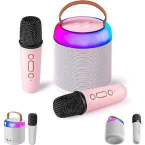 Mini Karaoke Machine for Kids,Karaoke Machine with 2 Wireless Microphones and LED Lights,Portable Bluetooth 5.3 Speaker,microphone for kids/adults,Suitable for birthdays and family gatherings as gifts