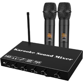 Karaoke Sound Mixer Wireless Microphone Karaoke Mixer System Portable Digital Audio Mixer with HDMI, Optical/Toslink 3.5mm Audio Out for Karaoke, Meeting, Wedding, Church, Home Party