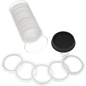 OnFireGuy 20pcs 38mm Black Ring Coin Holders & Capsule Tube with Black Cap Lid for 1oz Silver Dollars | Capsules & Storage Tube for Morgan, Peace, Eisenhower Silver Dollars (NOT Silver Eagles)